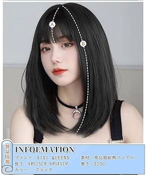 ストレートブラックミディアムウィッグ3点セット フルウィッグ(ヘアケア・カラー・スタイリング) 通販 | Amazon